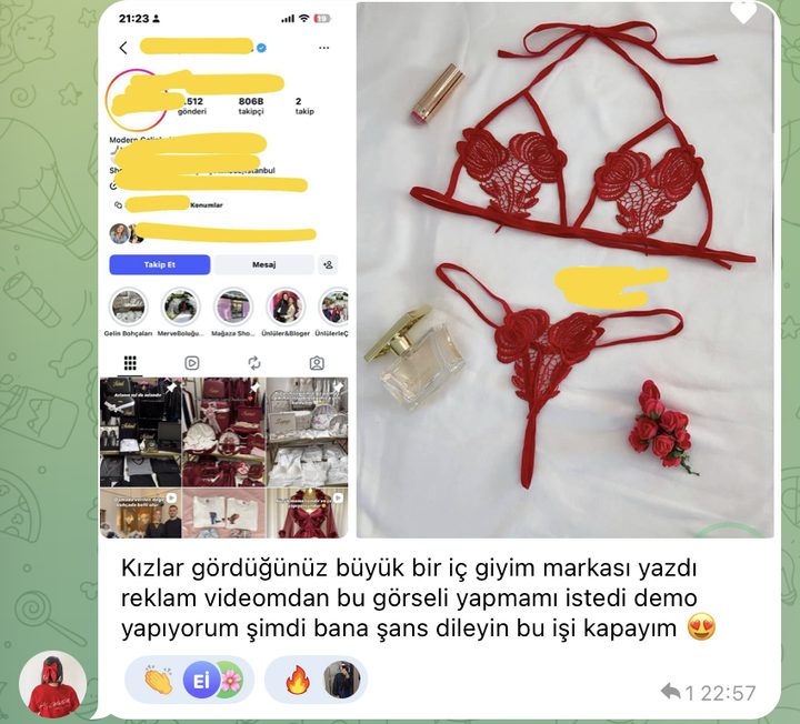 806 bin takipçili iç giyim markası